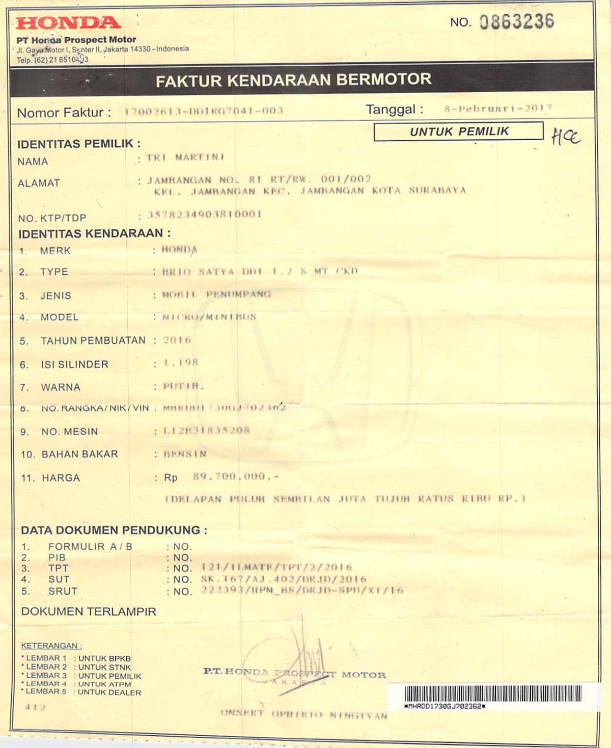 HONDA BRIO SATYA DD1 1.2 S