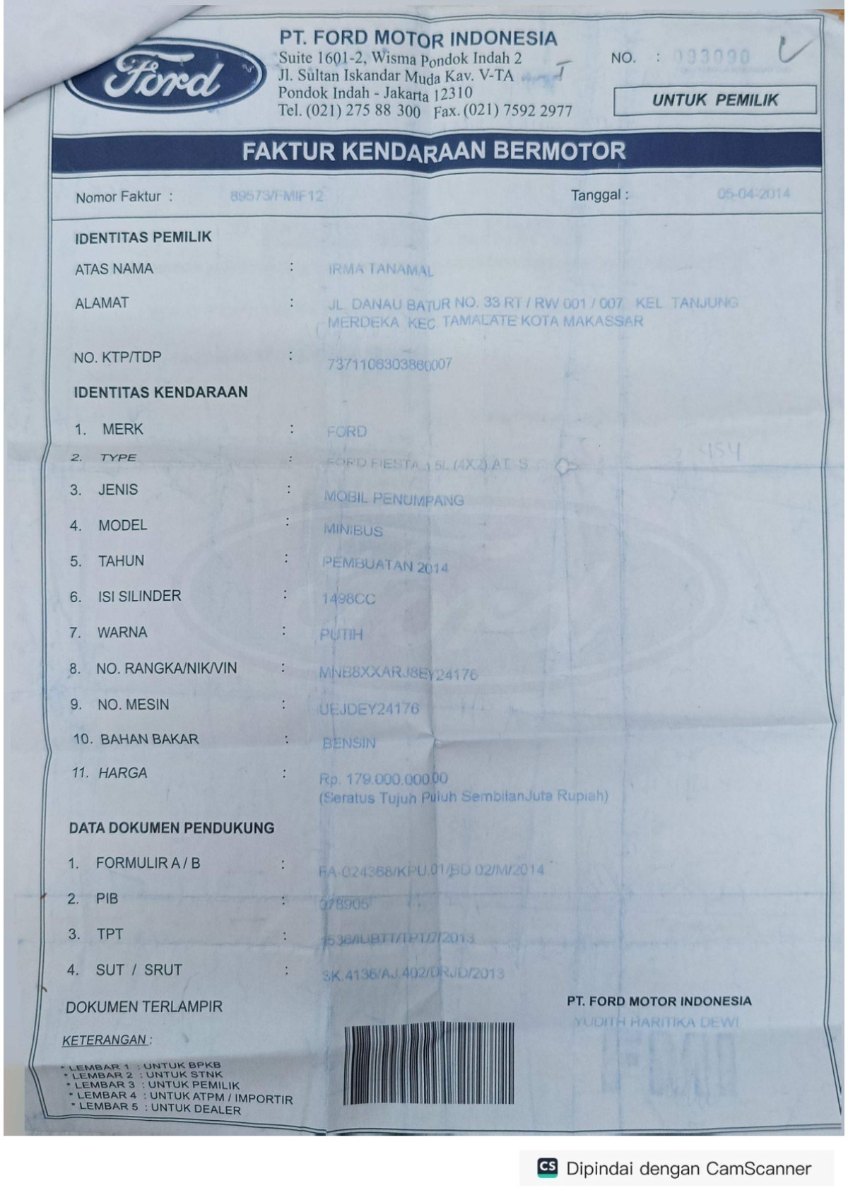 FORD FIESTA 1.5L