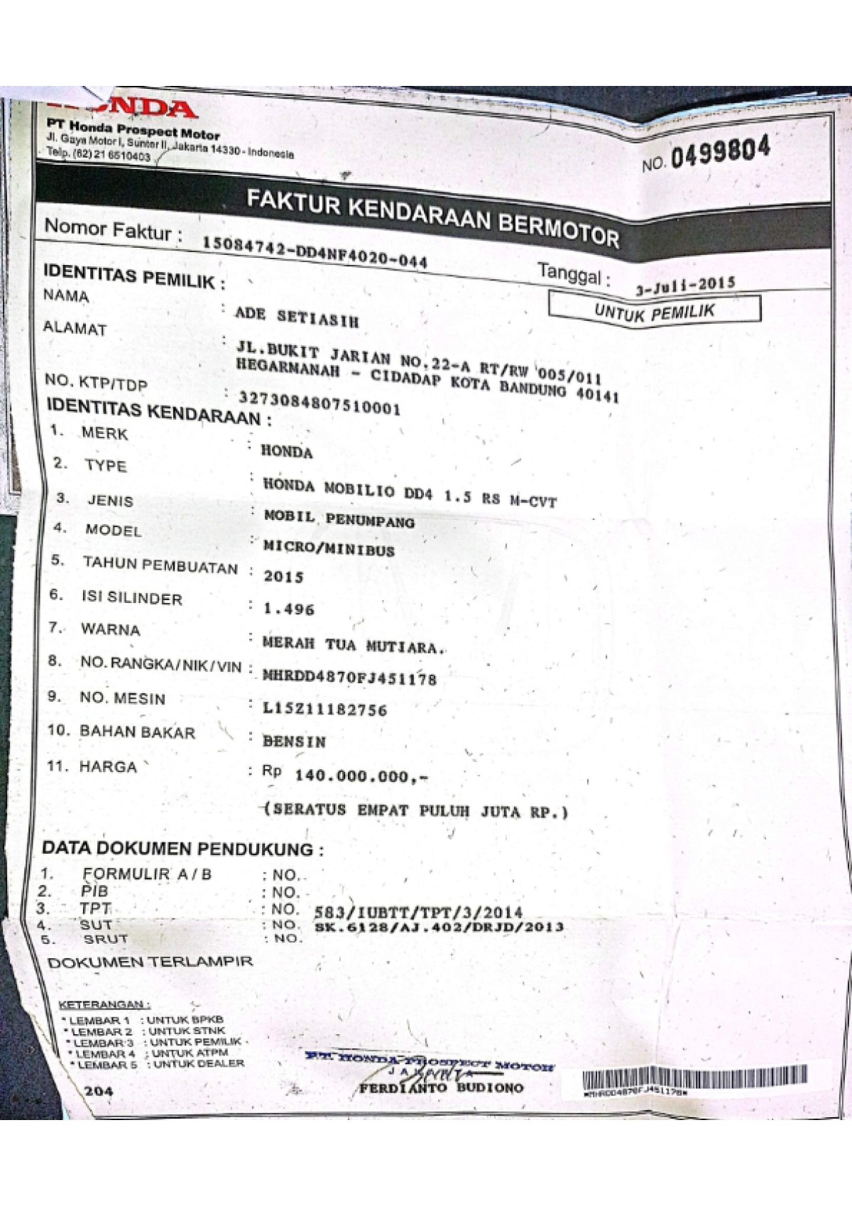 HONDA MOBILIO DD4 1.5 RS