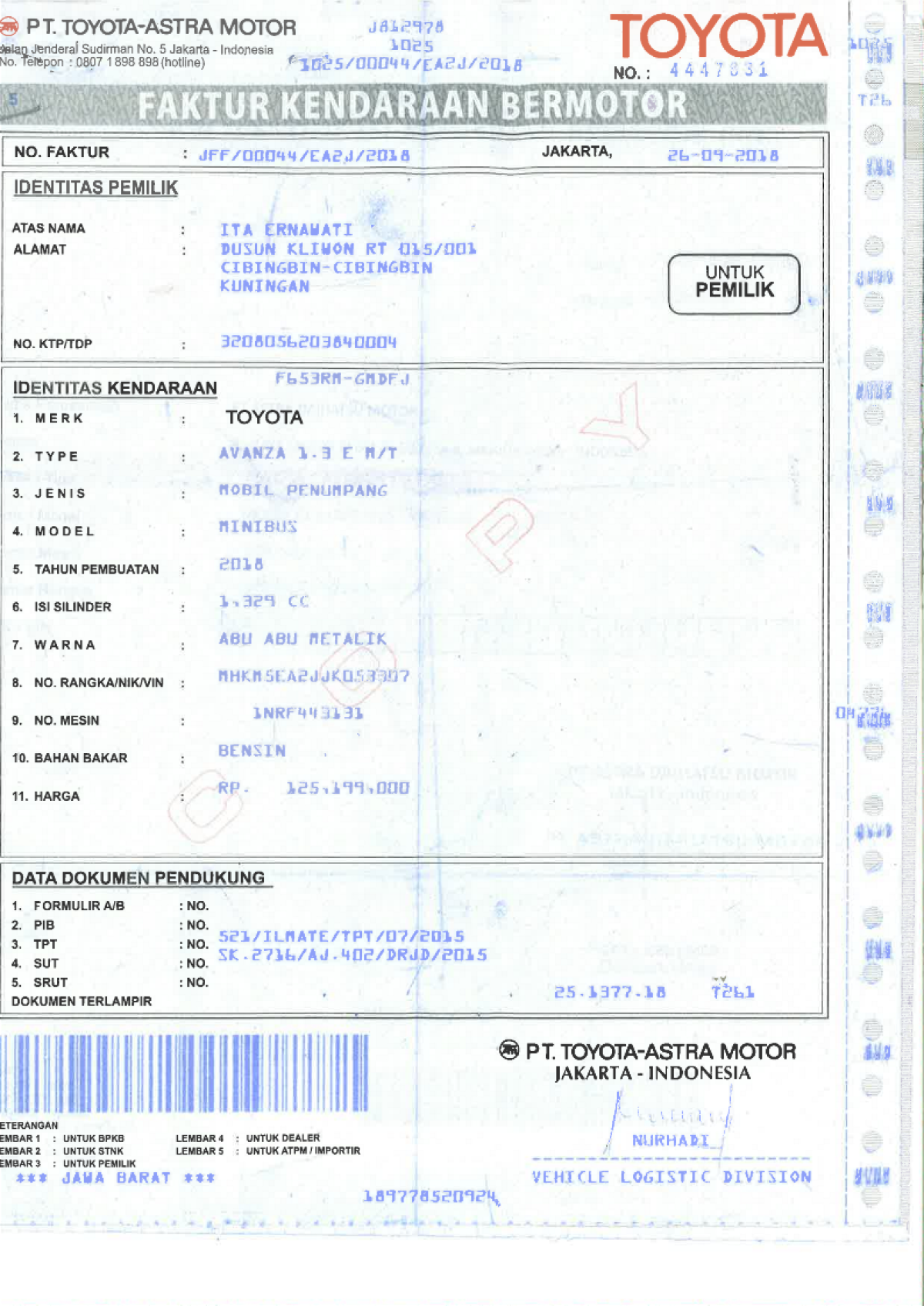 TOYOTA  AVANZA  1.3 E