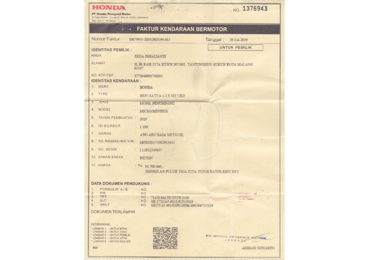HONDA BRIO SATYA 1.2 E