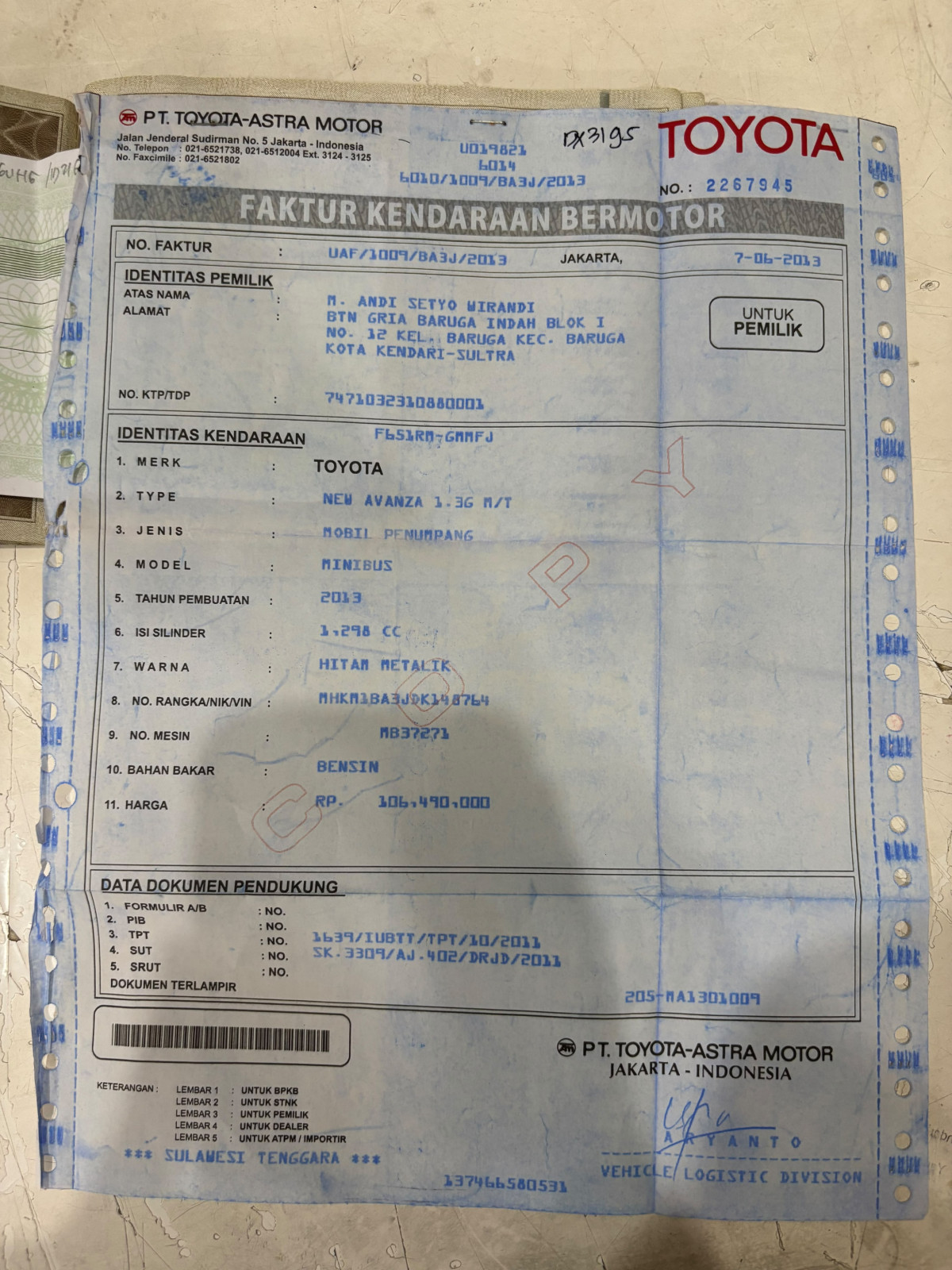 TOYOTA AVANZA 1.3 G