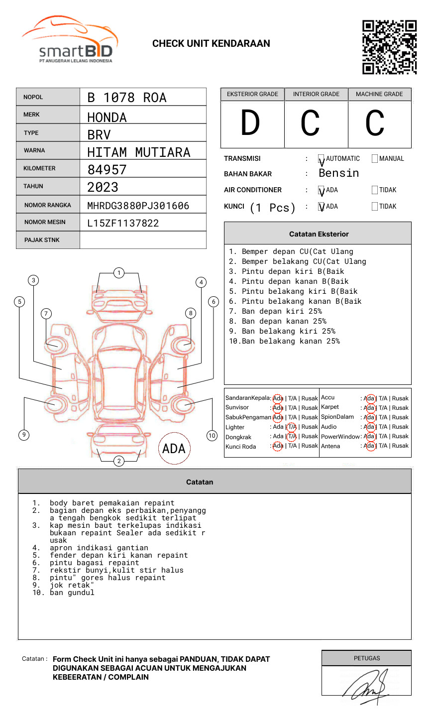 HONDA  BRV  DG3 1.5L PRE-HS