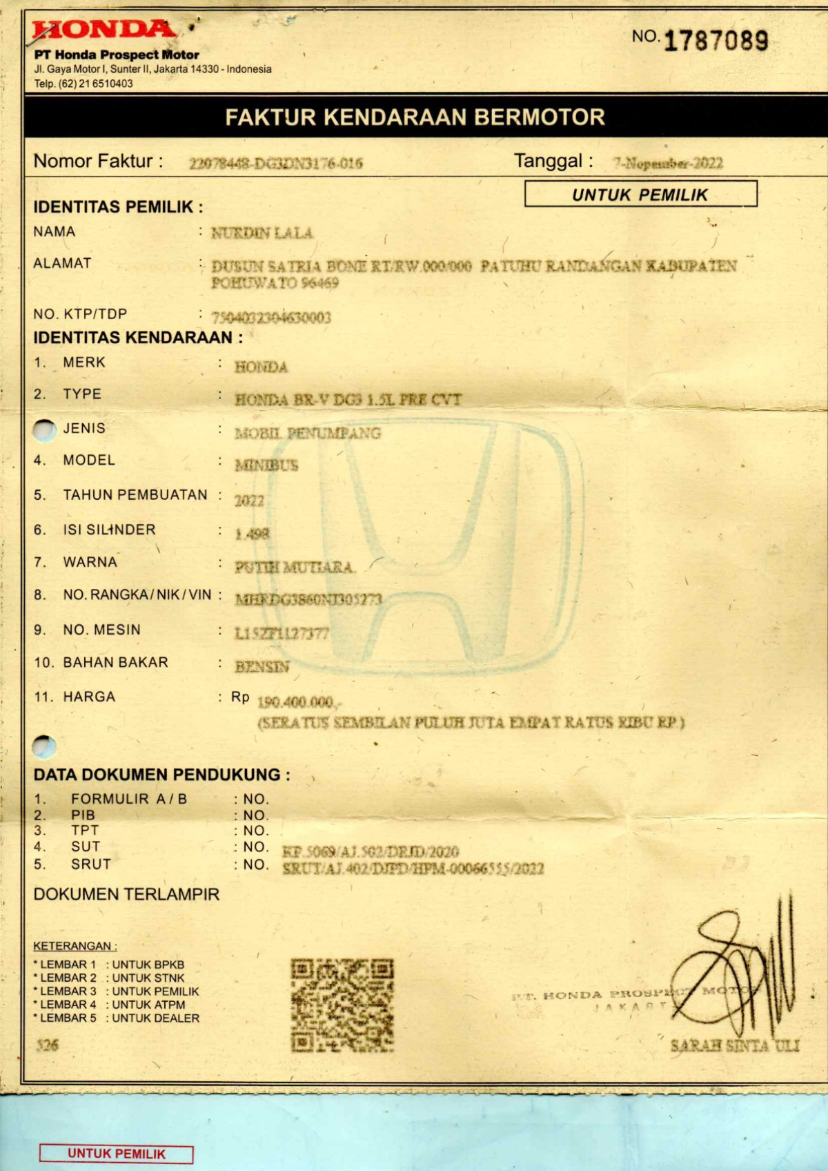 HONDA BRV  DG3 1.5L PRECVT
