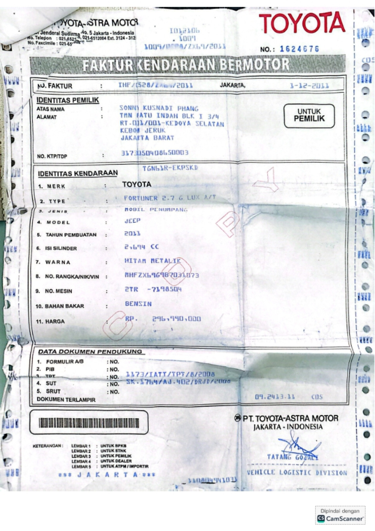 TOYOTA FORTUNER 2.7 G LUX