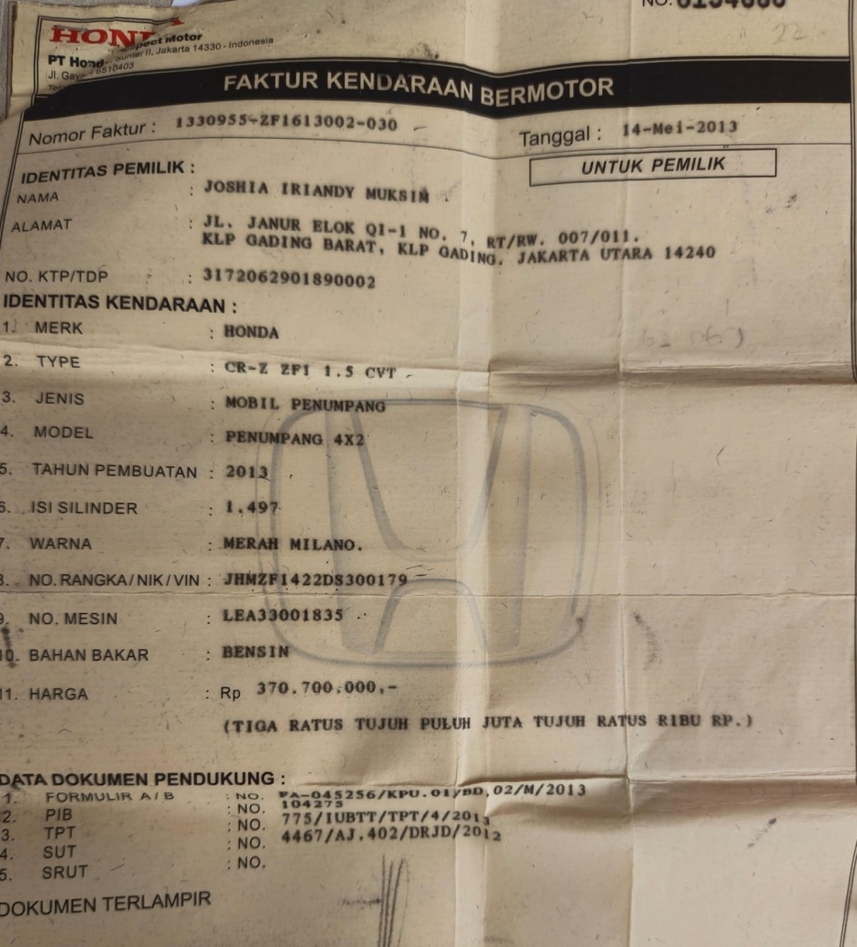 HONDA CRZ ZF1 CVT