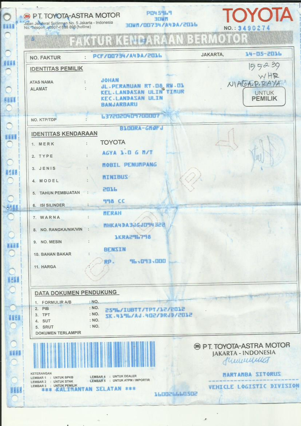 TOYOTA  AGYA  1.0 G