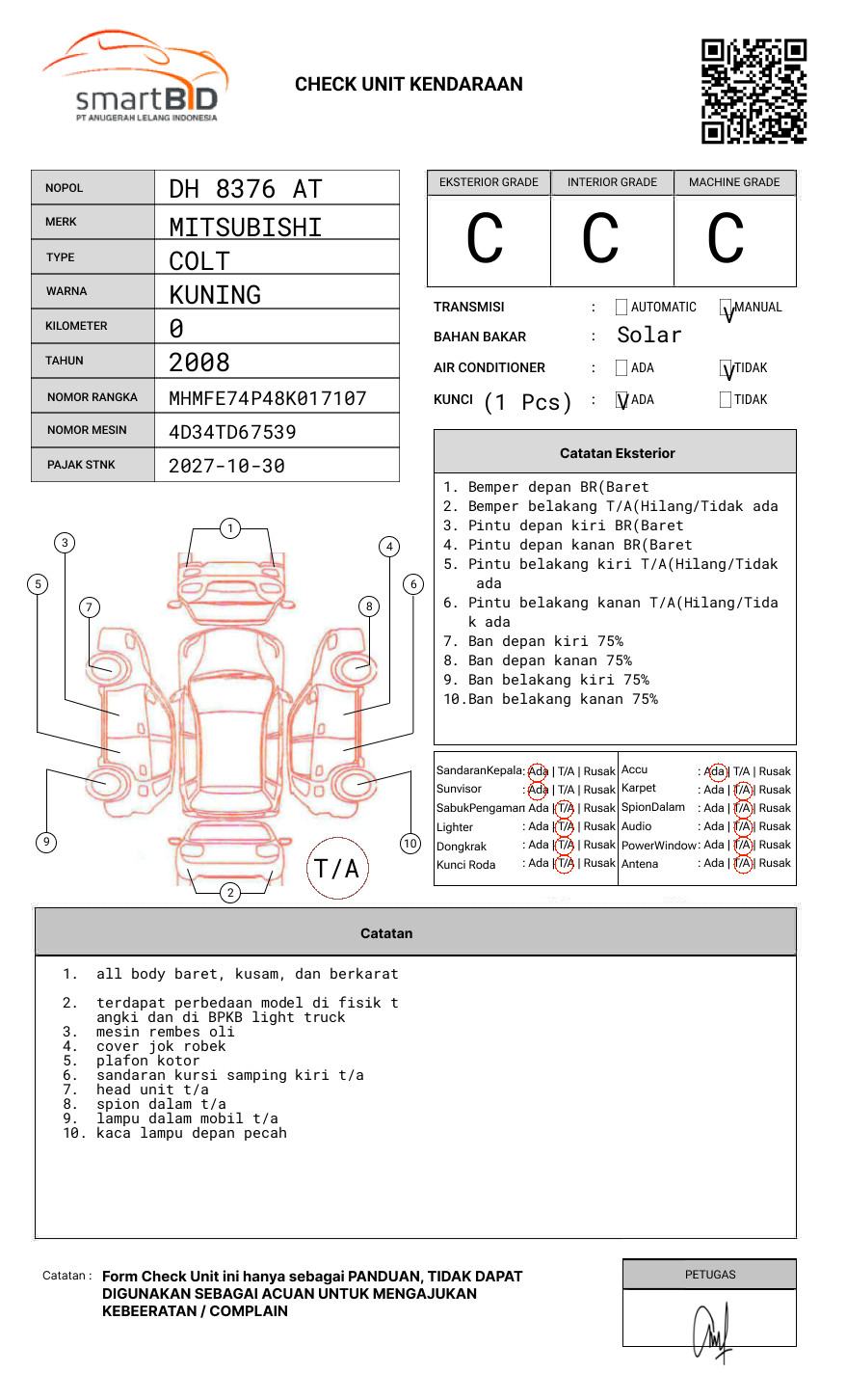 MITSUBISHI COLT DIESEL FE 74
